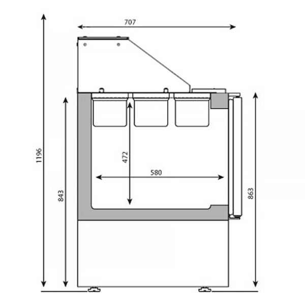 Saladette Premium PLUS - 978mm - haut plateau en verre - 6x 1/3 GN & 3x 1/6 GN - 4 tiroirs