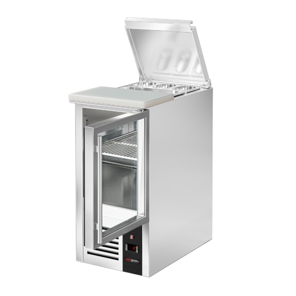 Saladette PREMIUM - 450mm - Entrée pour récipients GN - 1 porte vitrée