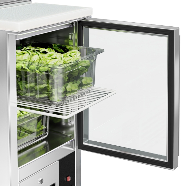 Saladette PREMIUM - 450mm - Entrée pour récipients GN - 1 porte vitrée