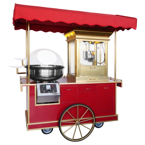 Chariot à popcorn / sucre filé - 3 kW - avec éclairage - Rouge