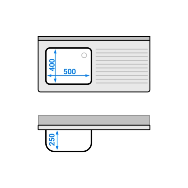 Evier PREMIUM - 1200x600mm - avec 1 bac à gauche