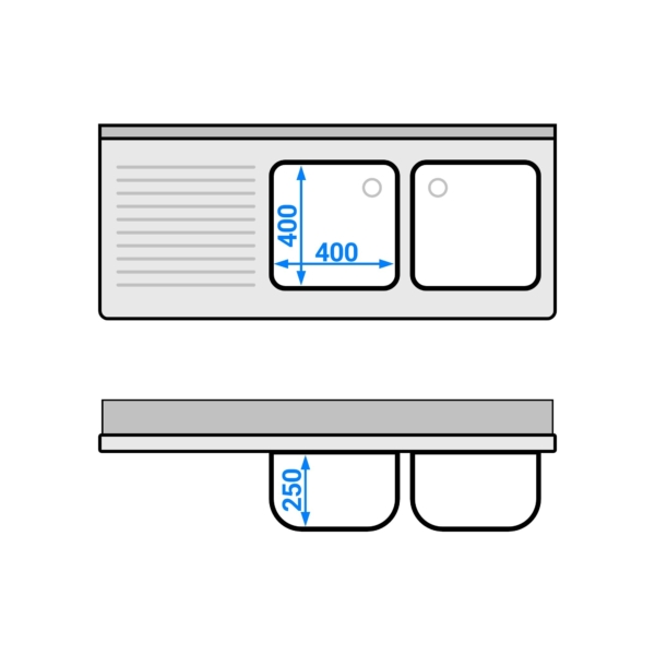 Evier ECO - 1400x600mm - avec 2 bacs à droite