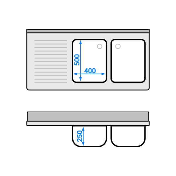 Evier PREMIUM - 1400x700mm - avec 2 bacs à droite