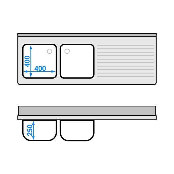 Evier ECO - 1600x600mm - avec 2 bacs à gauche