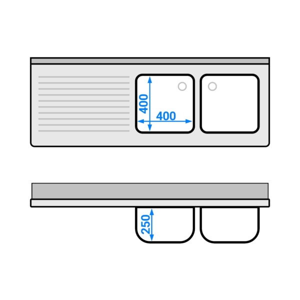 Evier ECO - 1600x600mm - avec 2 bacs à droite