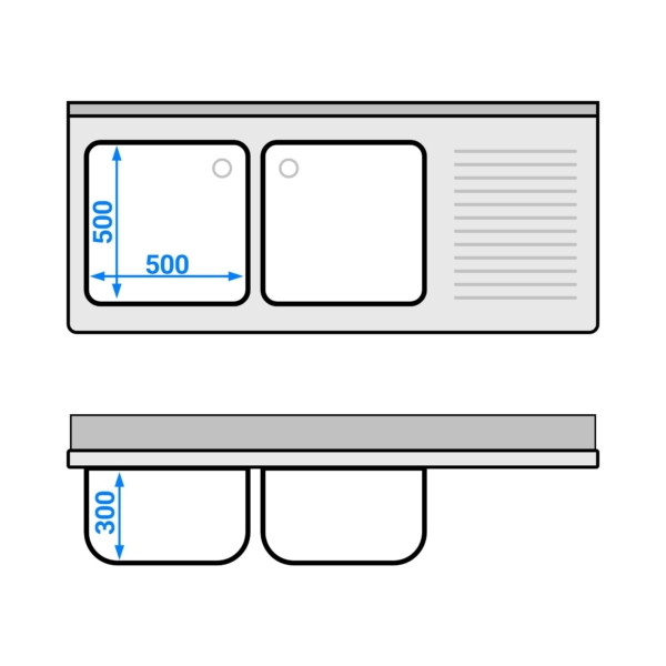 Evier PREMIUM - 1600x700mm - avec 2 bacs à gauche