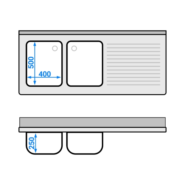 Evier ECO - 1600x700mm - avec 2 bacs à gauche