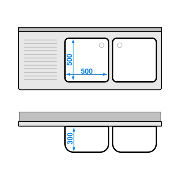 Evier ECO - 1600x700mm - avec 2 bacs à droite