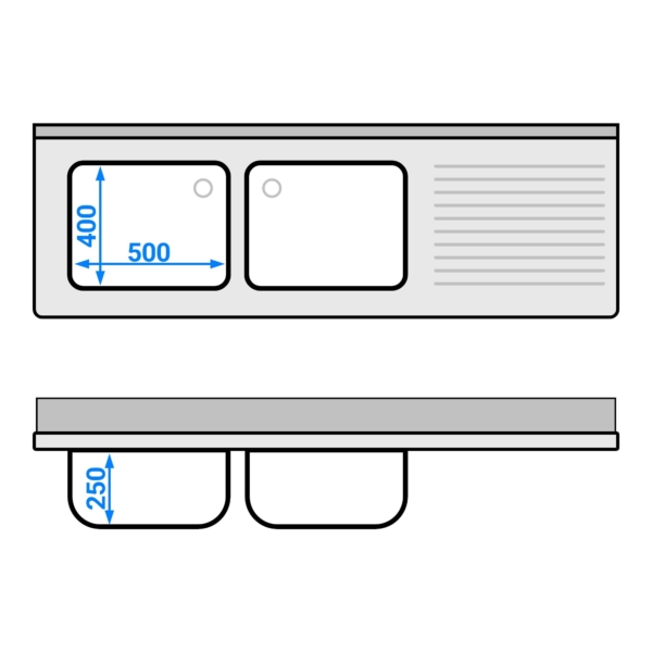 Evier ECO - 1800x600mm - avec 2 bacs à gauche