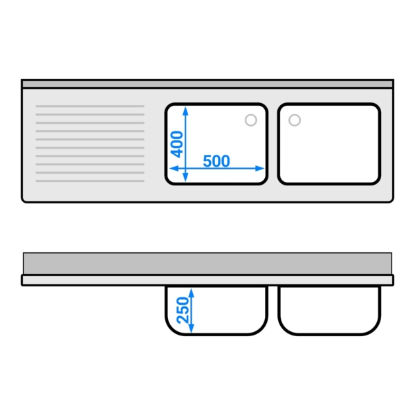 Evier ECO - 1800x600mm - avec 2 bacs à droite