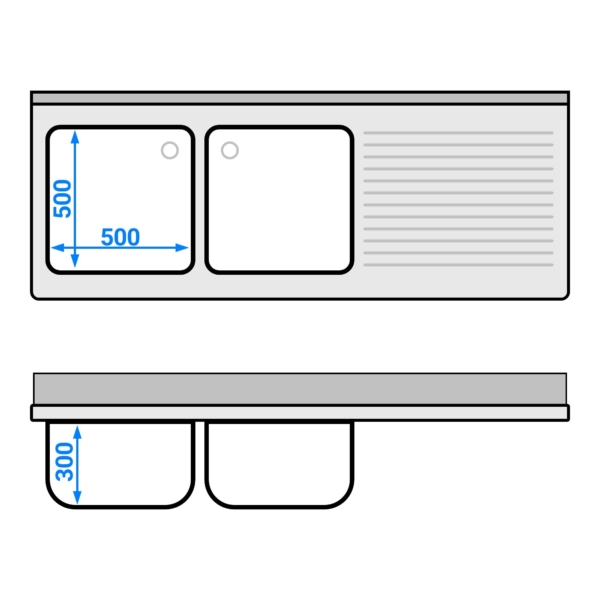 Evier ECO - 1800x700mm - avec 2 bacs à gauche