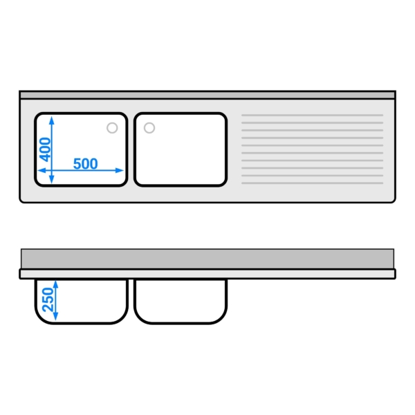 Evier ECO - 2000x600mm - avec 2 bacs à gauche