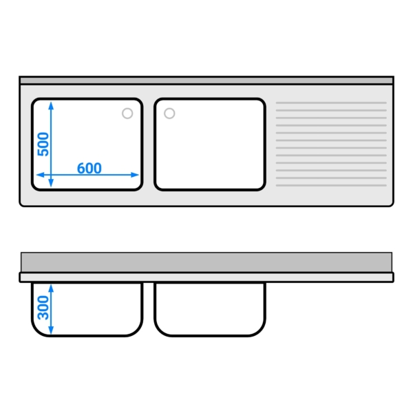 Evier ECO - 2000x700mm - avec 2 bacs à gauche