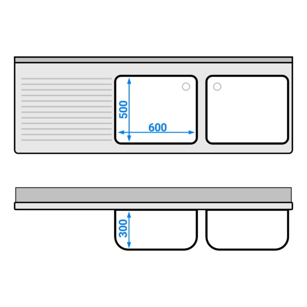 Evier ECO - 2000x700mm - avec 2 bacs à droite