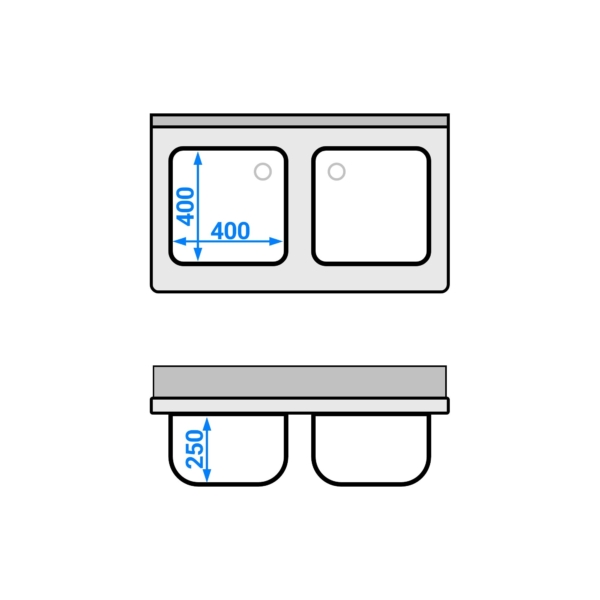 Evier PREMIUM - 1000x600mm - avec 2 bacs au centre