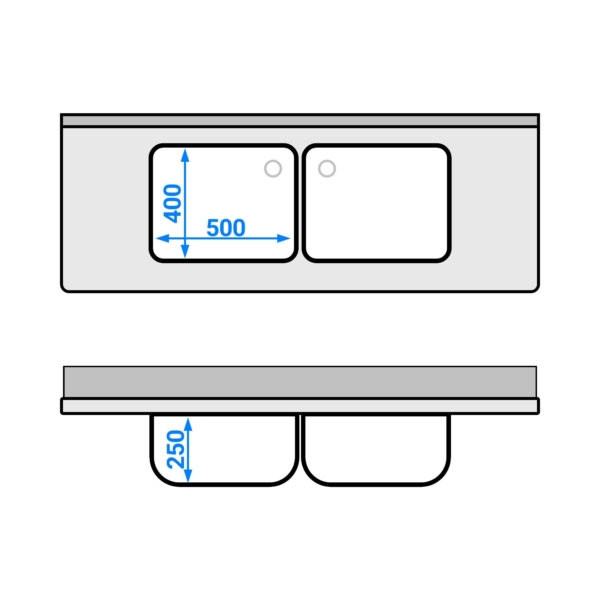 Evier PREMIUM - 1600x600mm - avec 2 bacs au centre