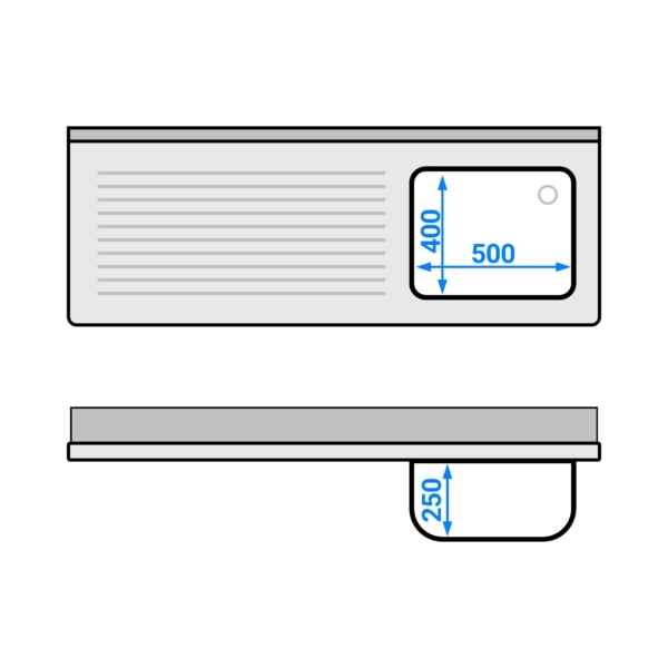 Evier PREMIUM - 1600x600mm - avec 1 bac à droite