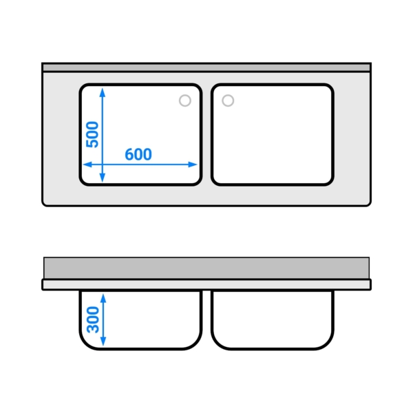 Evier PREMIUM - 1600x700mm - avec 2 bacs au centre