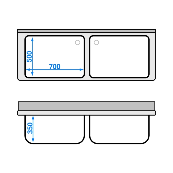 Evier à casseroles - 1600x700mm - avec 2 bacs