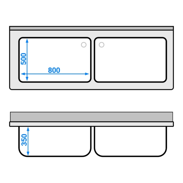 Evier à casseroles - 1800x700mm - avec 2 bacs