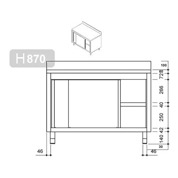 Armoire de travail en inox PREMIUM - 2000x700mm - avec porte coulissante & rebord