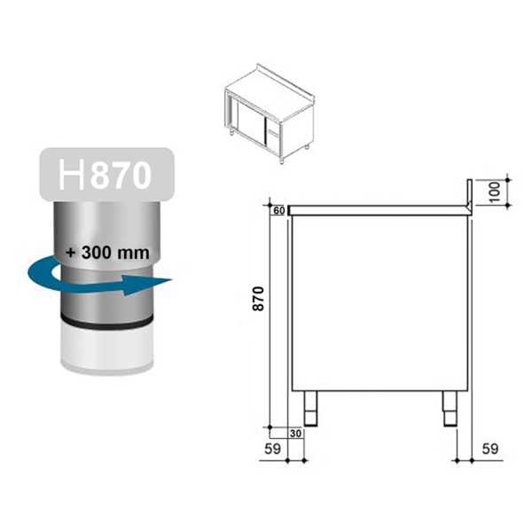 Armoire de travail en inox PREMIUM - 2000x700mm - avec porte coulissante & rebord