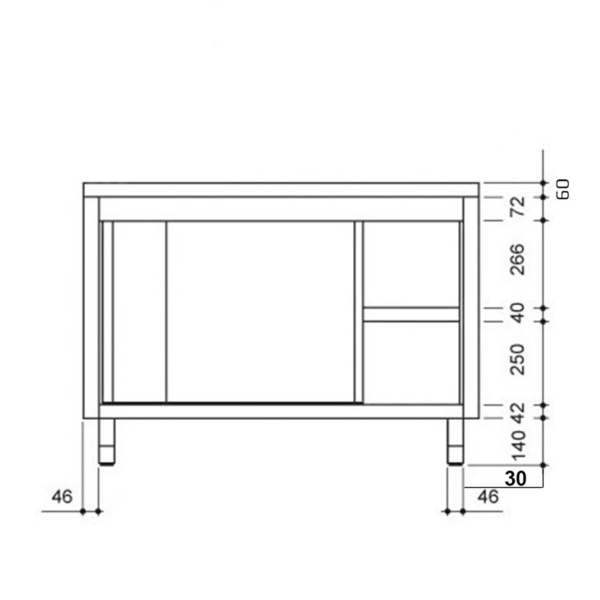 Armoire de travail en inox PREMIUM - 1600x600mm - avec porte coulissante sans rebord