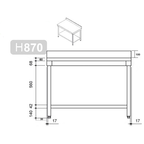 Table de travail en inox PREMIUM - 1800x700mm - avec fond de base & rebord