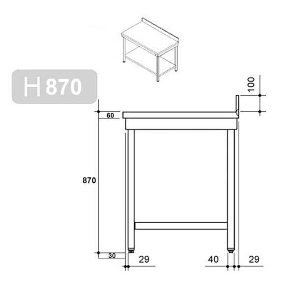 Table de travail en inox PREMIUM - 1800x700mm - avec fond de base & rebord