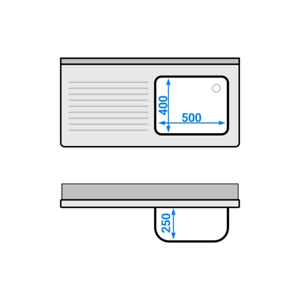 Evier PREMIUM - 1200x600mm - avec fond & 1 bac à droite