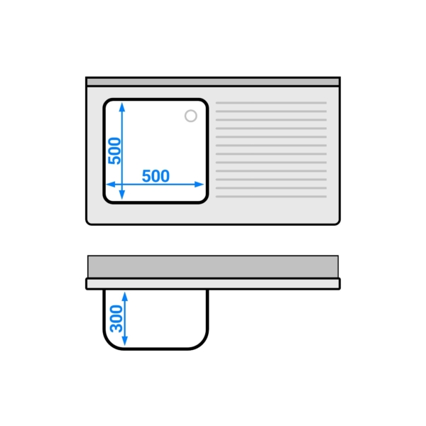 Evier PREMIUM - 1200x700mm - avec fond & 1 bac à gauche