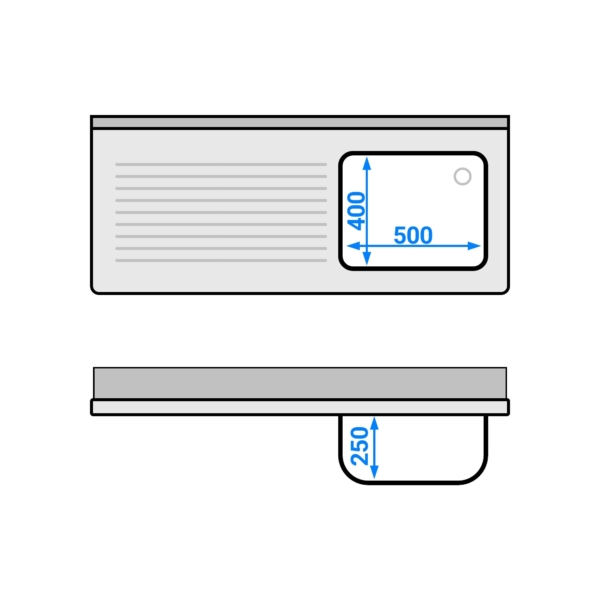 Evier PREMIUM - 1400x600mm - avec fond et 1 bac à droite