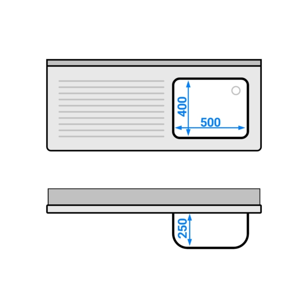 Evier pour lave-vaisselle - 1400x600mm - avec 1 bac à droite