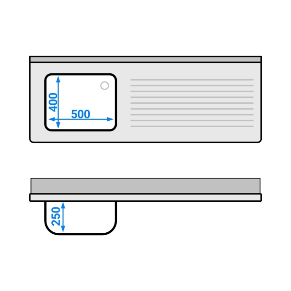 Evier PREMIUM - 1600x600mm - avec fond & 1 bac à gauche