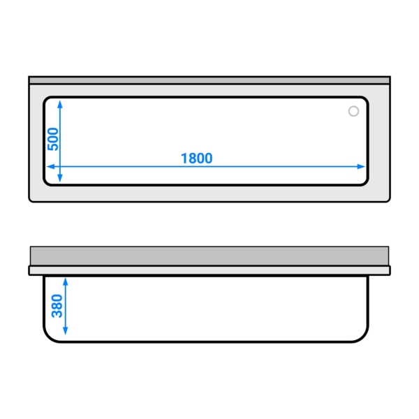 Evier à casseroles - 2000x700mm - avec fond & 1 bac