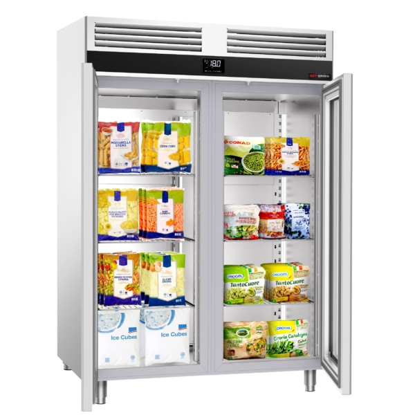 Congélateur en acier inoxydable PREMIUM - GN 2/1 - 1400 Litres - avec 2 portes vitrées