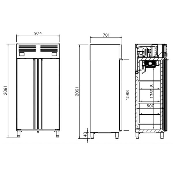 Réfrigérateur et congélateur combinés en inox PREMIUM PLUS - GN 1/1 - 745 litres - avec 2 portes