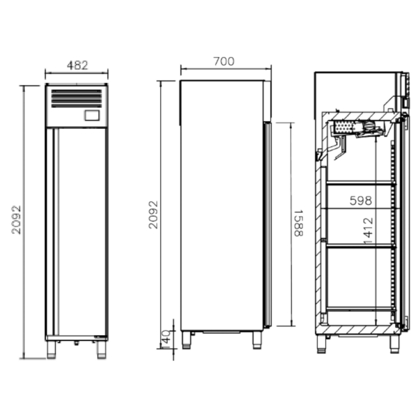 Congélateur en acier inoxydable PREMIUM PLUS - GN 1/1 - 325 litres - avec 1 porte