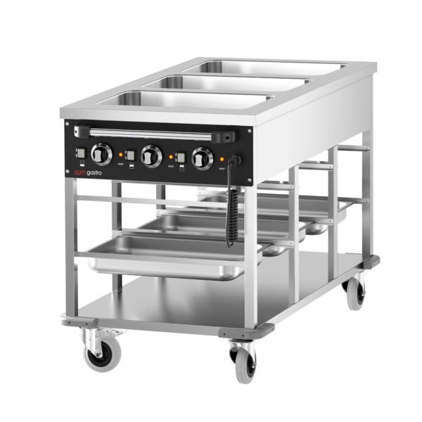 Chariot bain-marie - 3 x GN 1/1 - Température du bac réglable séparément