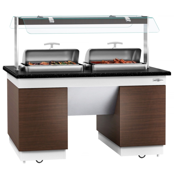 Comptoir buffet DUBLIN - 1600mm - avec 2 chafing dishes & roulettes