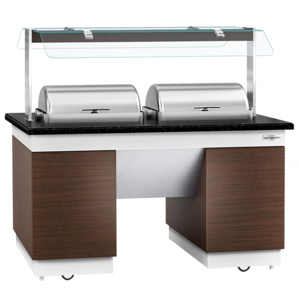 Comptoir buffet DUBLIN - 1600mm - avec 2 chafing dishes & roulettes