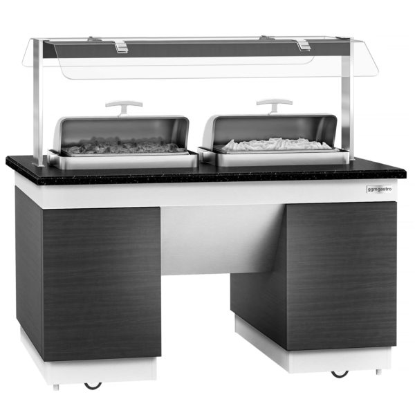 Comptoir buffet DUBLIN - 1600mm - avec 2 chafing dishes & roulettes