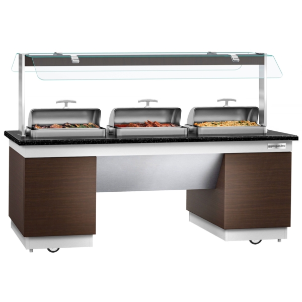 Comptoir de buffet DUBLIN - 2300mm - avec 3 Chafing Dishes & Roulettes