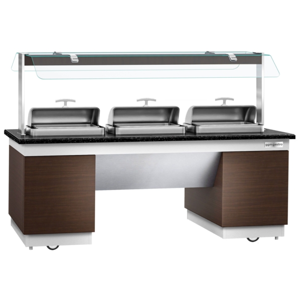 Comptoir de buffet DUBLIN - 2300mm - avec 3 Chafing Dishes & Roulettes