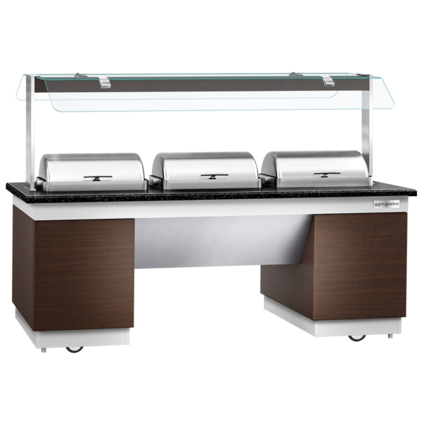 Comptoir de buffet DUBLIN - 2300mm - avec 3 Chafing Dishes & Roulettes