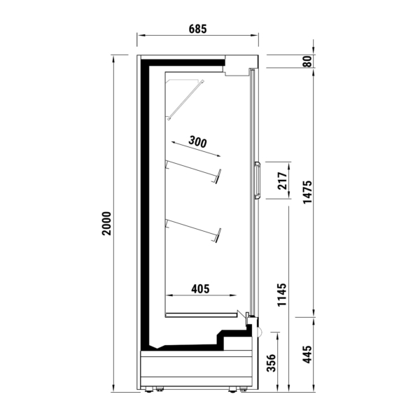 Vitrine réfrigérée murale - 1330mm - 370 litres - avec éclairage LED, portes vitrées isolées & 2 étagères