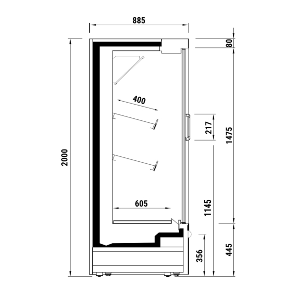 Vitrine réfrigérée murale - 2580mm - 1408 litres - avec éclairage LED, portes vitrées isolées & 2 étagères