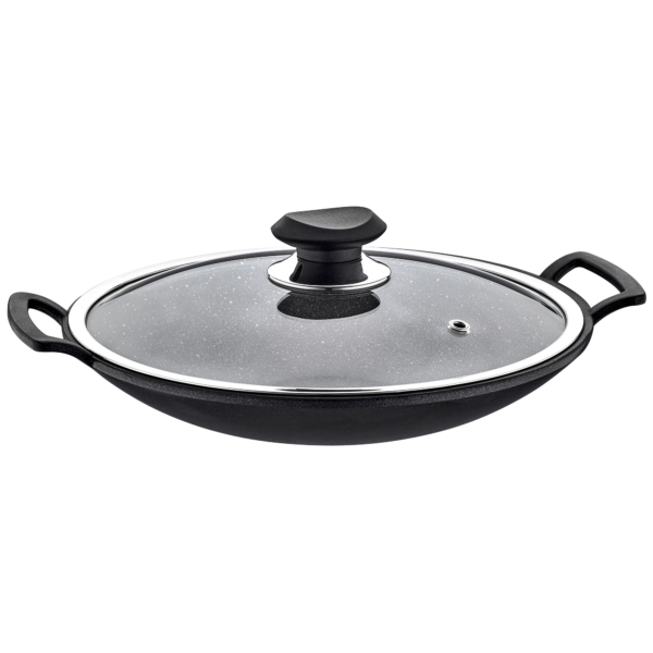 Wok Ø 340 mm antiadhésif avec couvercle en verre