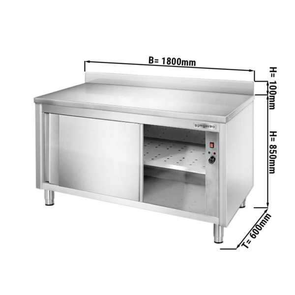 Armoire de maintien au chaud PREMIUM - 1800 x 600 mm - avec rebord