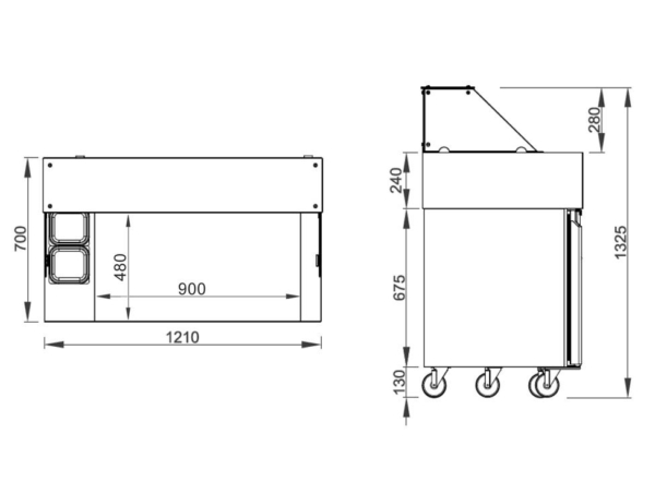 Table de préparation - 2 portes - pour 9x récipients GN 1/6 - appareil à crêpes & Distributeur de pâte inclus